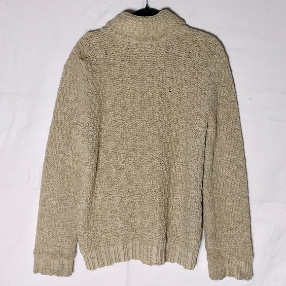 Vintage Hand Knit Ecru Shawl Collar Full Zip Cardigan Sweater L - Picture 14 of 14